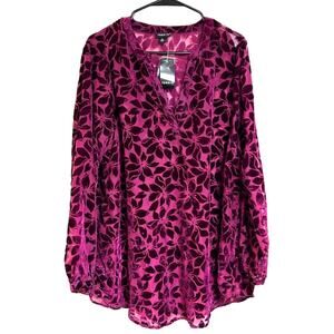 NWT Torrid Velvet Burnout Pink Purple Sheer Top Floral Flowers Blouse size 0 XL